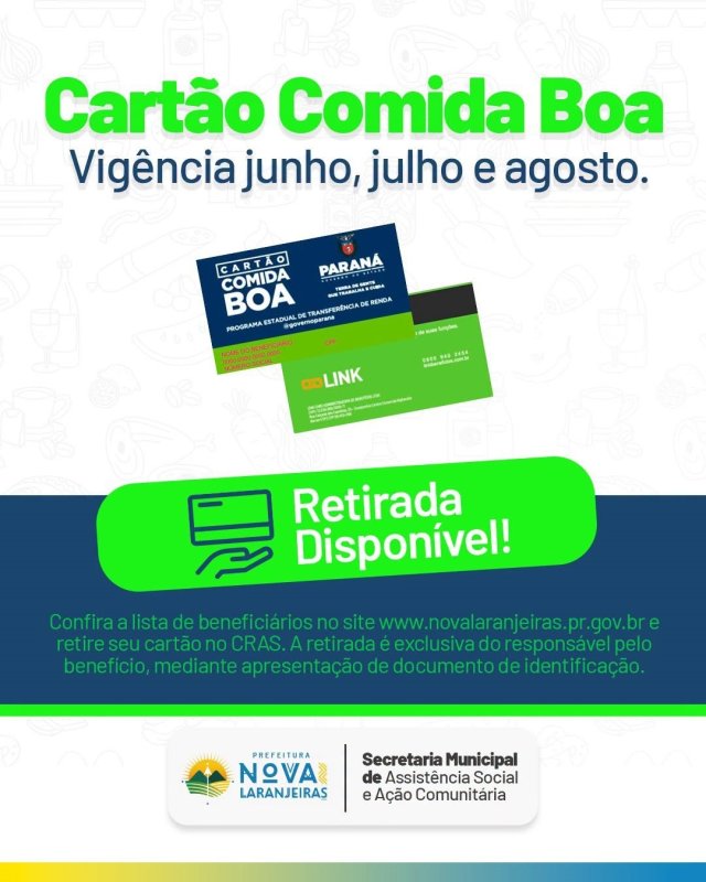 Cartão Comida Boa – Retirada disponível